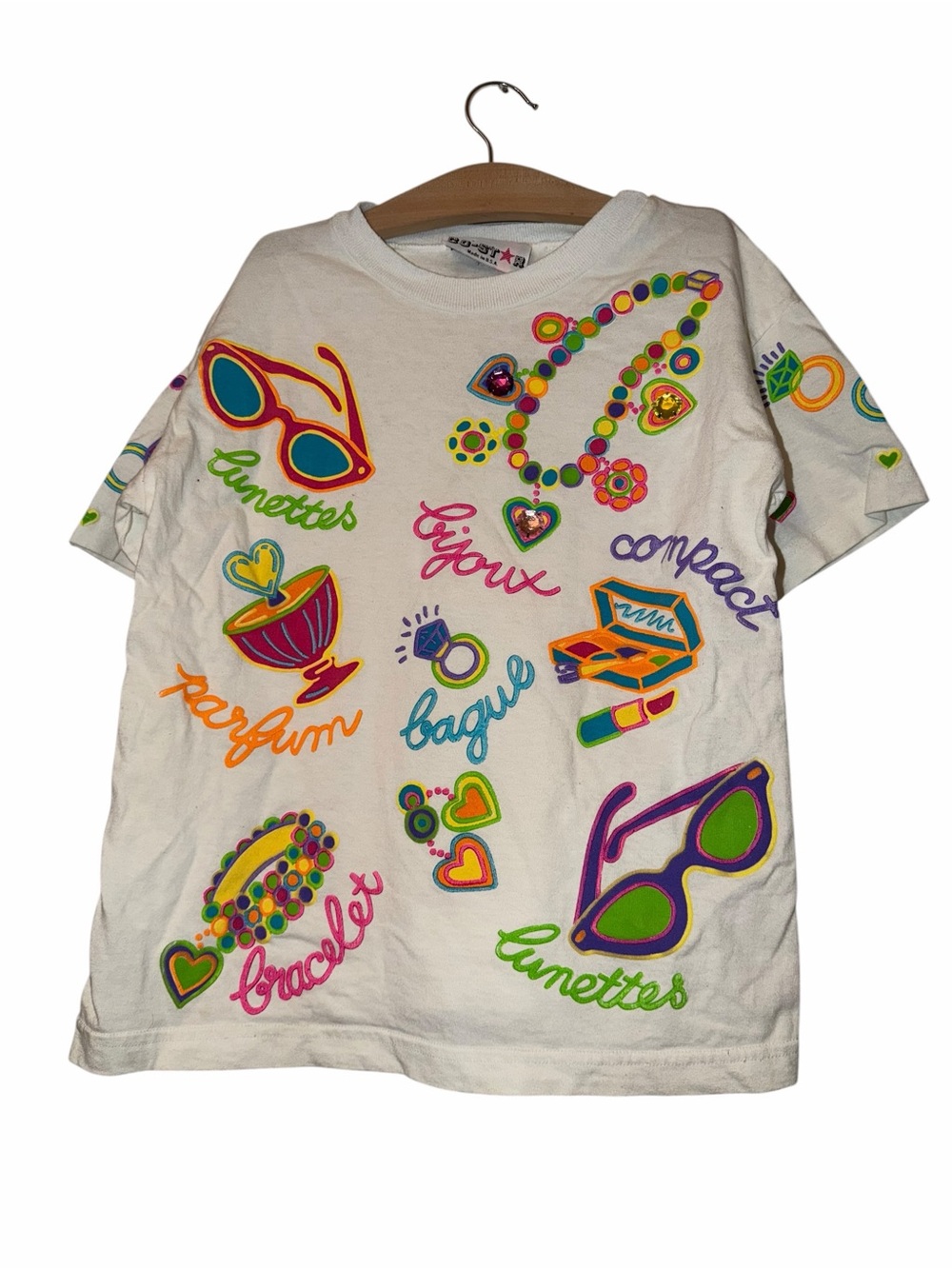 VTG Go Star Girls White Graphic Jewelry sunglasses t shirt puff paint 10-12